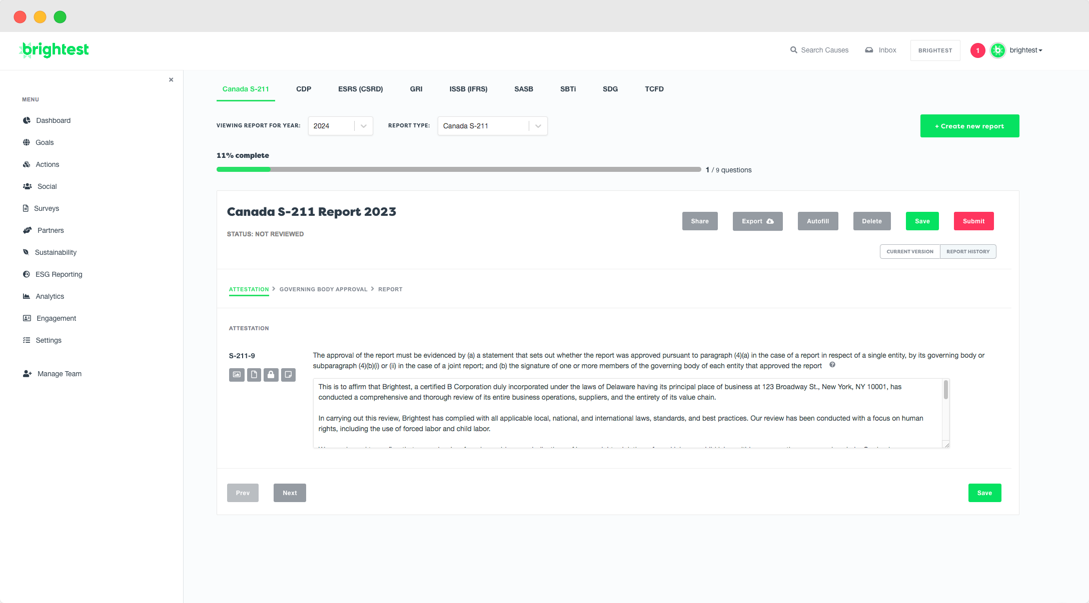 Brightest Canada S-211 Reporting Software