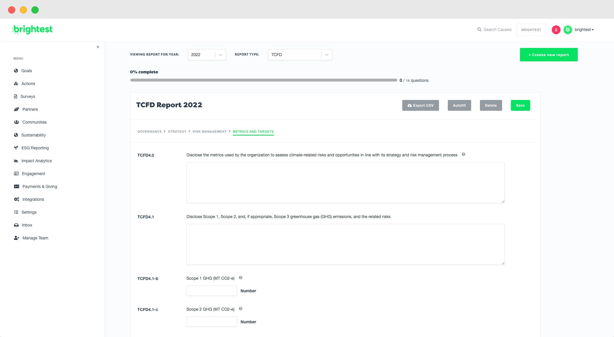 TCFD Climate Reporting Software Tool